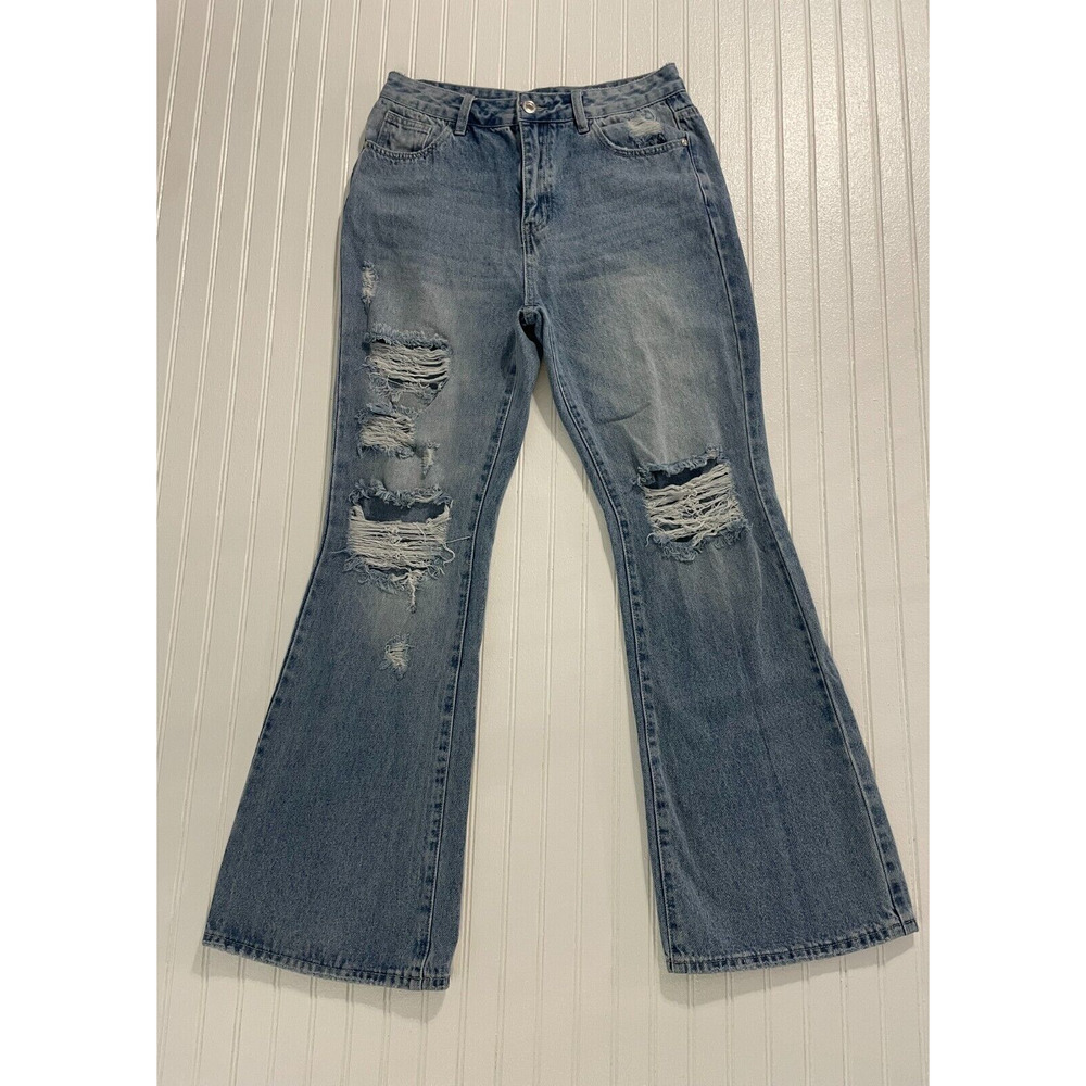 Vipones Women's Size 8 Blue Flare Leg Distressed Medium Wash Denim Jean